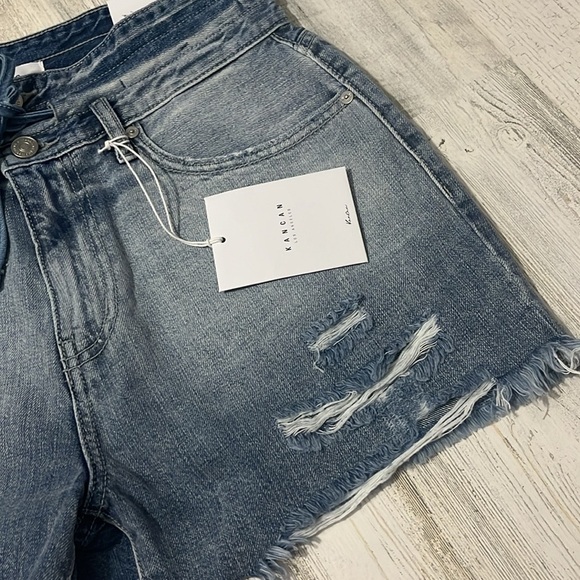 KanCan High Waist Denim Shorts - Blue - Picture 3 of 12